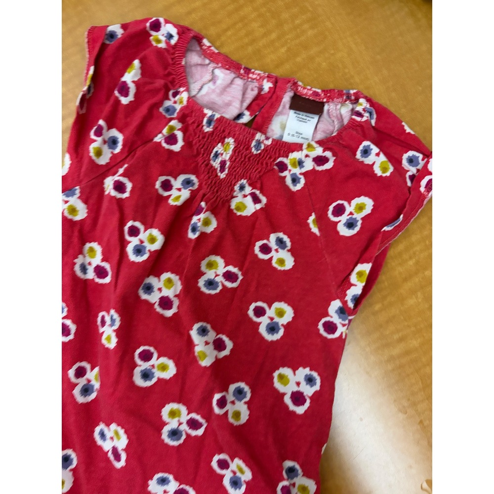 Tea Collection Baby Girls Red Floral Smocked Bubble Romper 6-12 Months